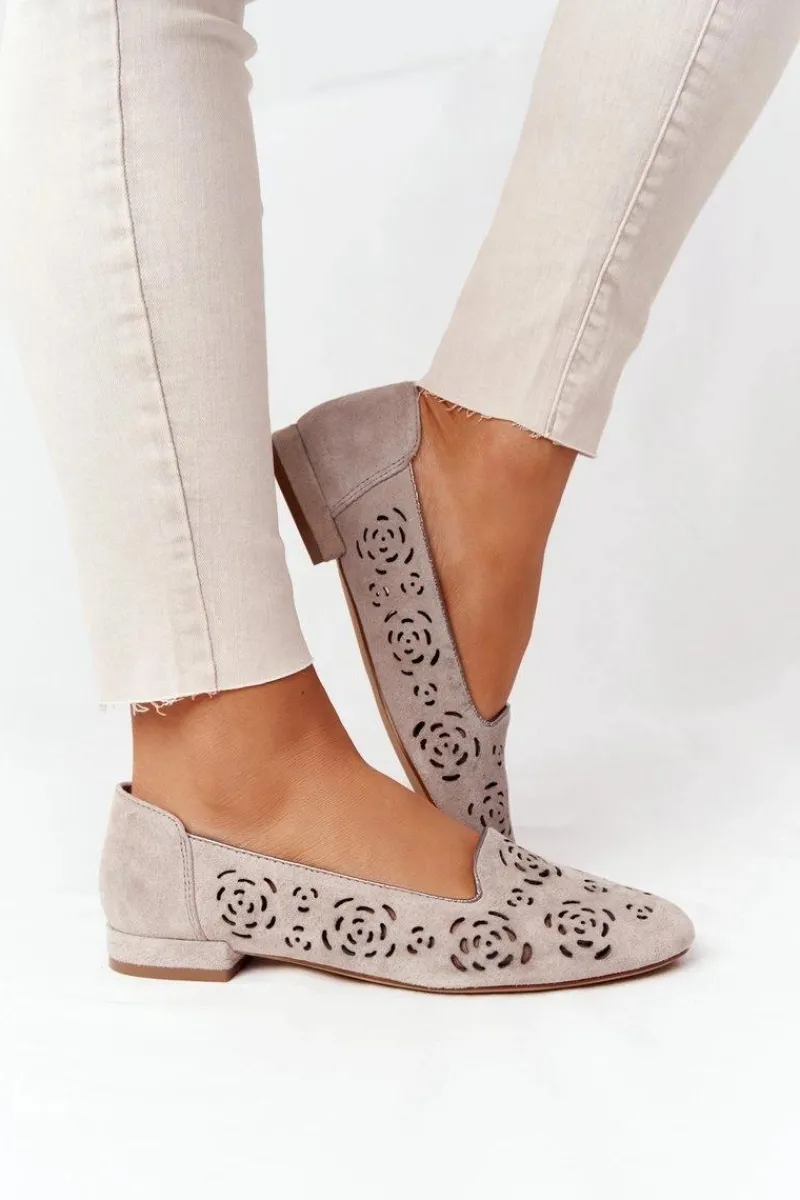 Mokasyny Damskie Zamszowe|Baleriny Klasyczne>Buty Sergio Leone Ażurowe Mokasyny Sergio Leone BL627 Cappuccino