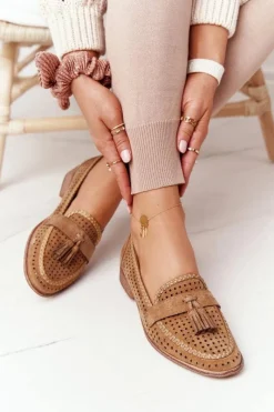 Buty Sergio Leone Ażurowe Mokasyny Sergio Leone MK735 Camel