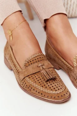 Buty Sergio Leone Ażurowe Mokasyny Sergio Leone MK735 Camel