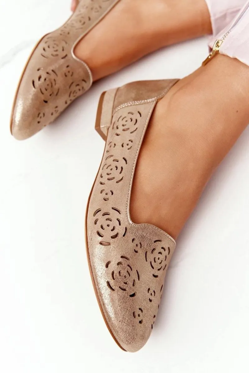 Outlet Buty Sergio Leone Ażurowe Mokasyny Sergio Leone BL627 Beżowe Połyskujące