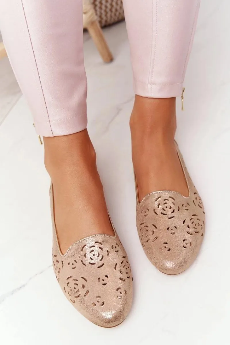 Outlet Buty Sergio Leone Ażurowe Mokasyny Sergio Leone BL627 Beżowe Połyskujące