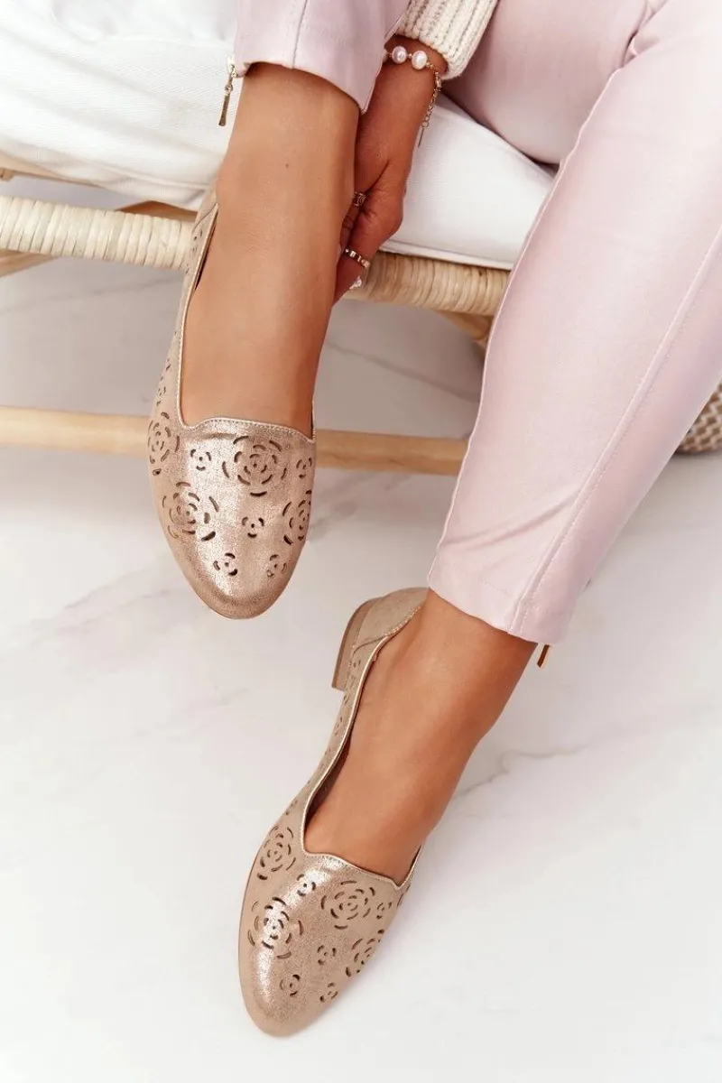 Outlet Buty Sergio Leone Ażurowe Mokasyny Sergio Leone BL627 Beżowe Połyskujące