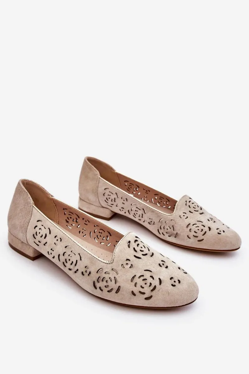 Mokasyny Damskie Zamszowe|Baleriny Klasyczne>Buty Sergio Leone Ażurowe Mokasyny Sergio Leone BL627 Beżowe