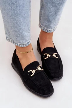 Hot Boto Ażurowe Mokasyny Ze Złotym Detalem I Jutową Plecionką Czarne Lainer