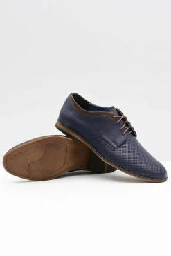 Hot Ażurowe Męskie Skórzane Półbuty Ettore Granat Męskie Półbuty Casual