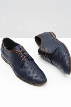 Hot Ażurowe Męskie Skórzane Półbuty Ettore Granat Męskie Półbuty Casual