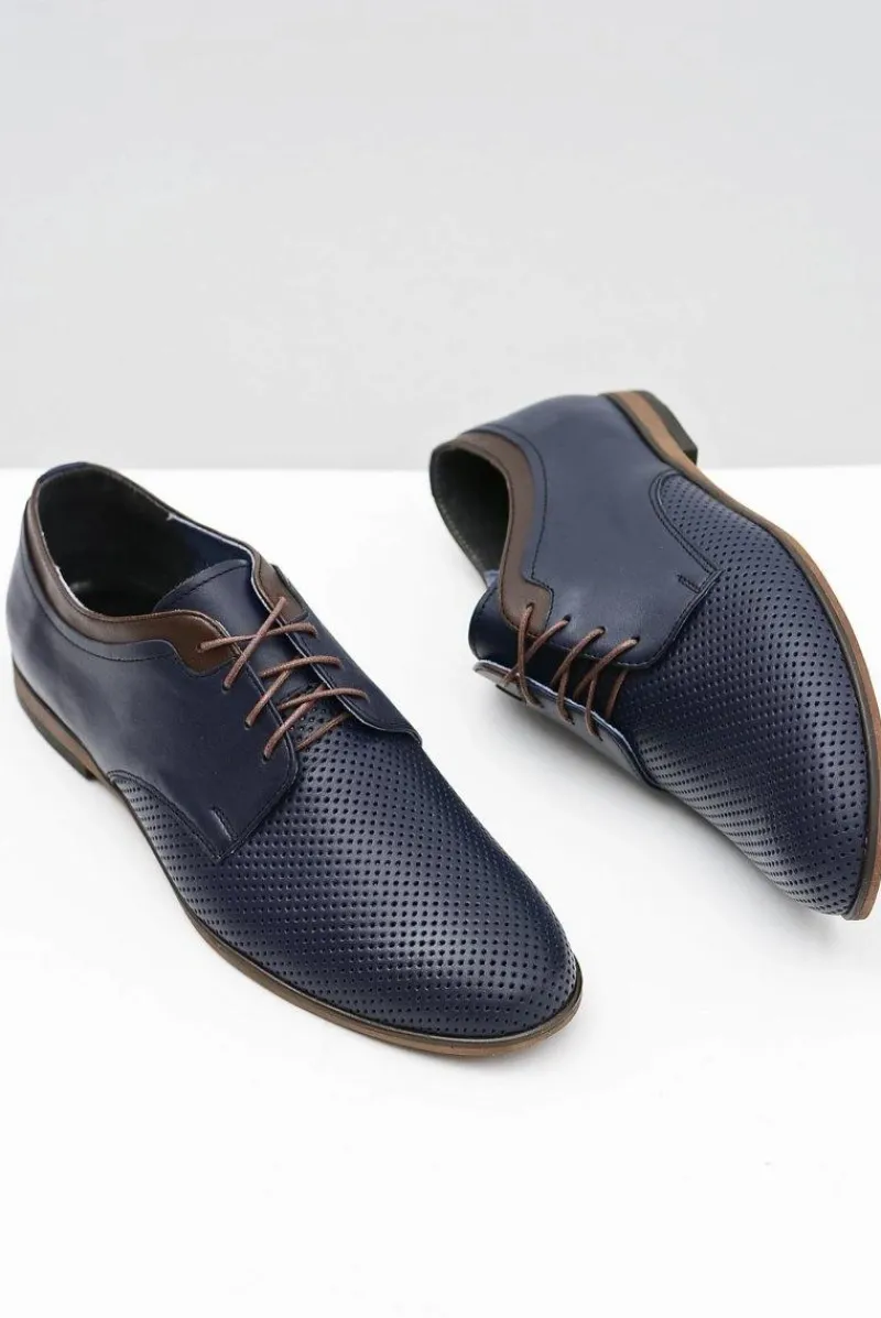 Hot Ażurowe Męskie Skórzane Półbuty Ettore Granat Męskie Półbuty Casual