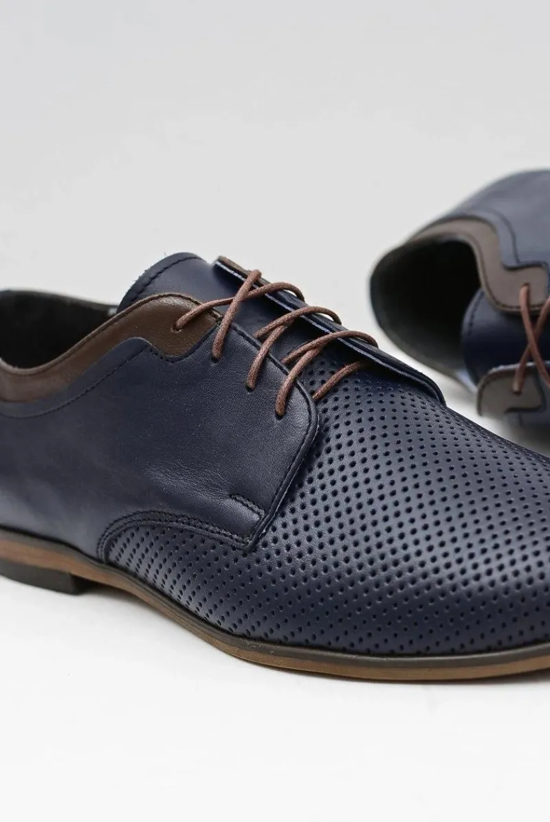 Hot Ażurowe Męskie Skórzane Półbuty Ettore Granat Męskie Półbuty Casual