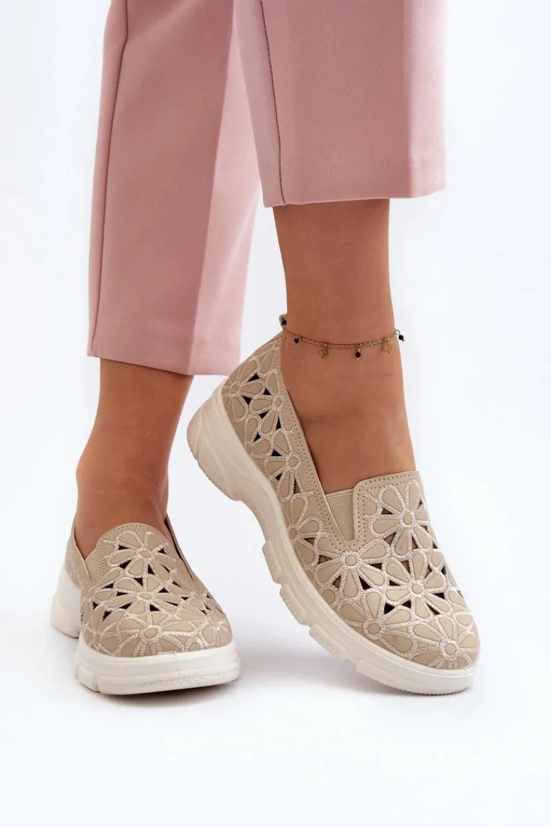 Online Ażurowe Półbuty Damskie Beżowe Emilei Damskie Półbuty Skórzane