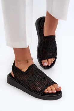 Sandały Ażurowe|Sandały Płaskie>Boto Ażurowe Sandały Damskie Na Platformie Czarne Mennita