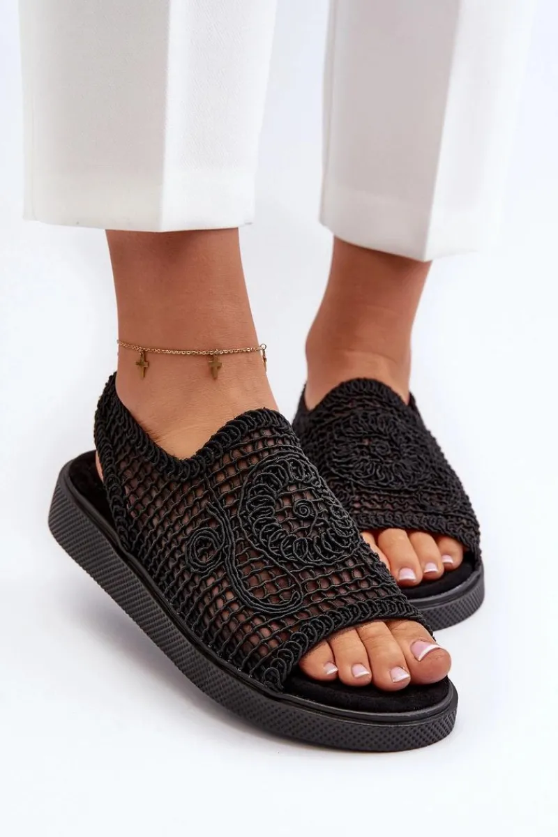 Sandały Ażurowe|Sandały Płaskie>Boto Ażurowe Sandały Damskie Na Platformie Czarne Mennita