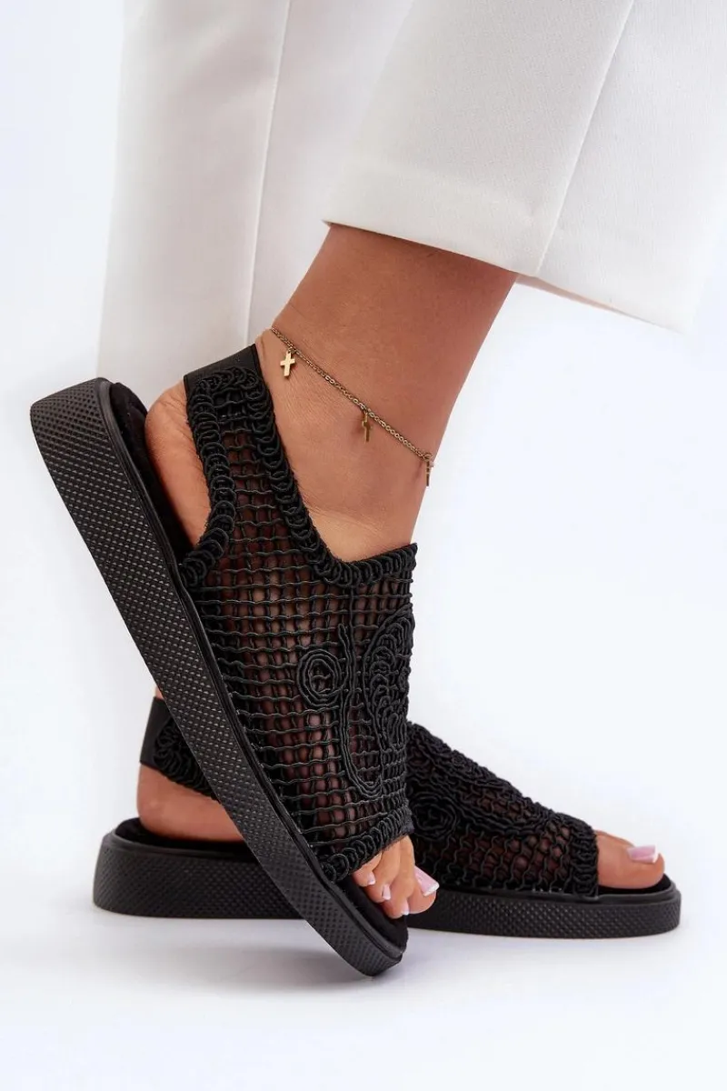 Sandały Ażurowe|Sandały Płaskie>Boto Ażurowe Sandały Damskie Na Platformie Czarne Mennita