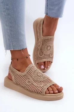 Clearance Boto Ażurowe Sandały Damskie Na Platformie Beżowe Mennita