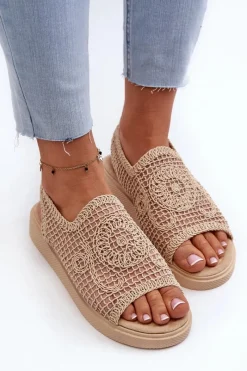 Clearance Boto Ażurowe Sandały Damskie Na Platformie Beżowe Mennita