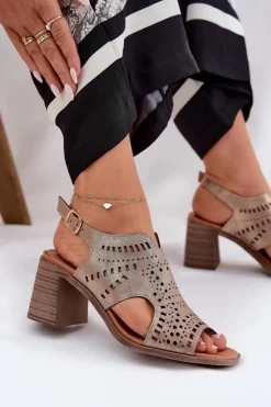 Sandały Ażurowe|Sandały Na Słupku>Boto Ażurowe Sandały Damskie Na Słupku Złote Tosine Złoty