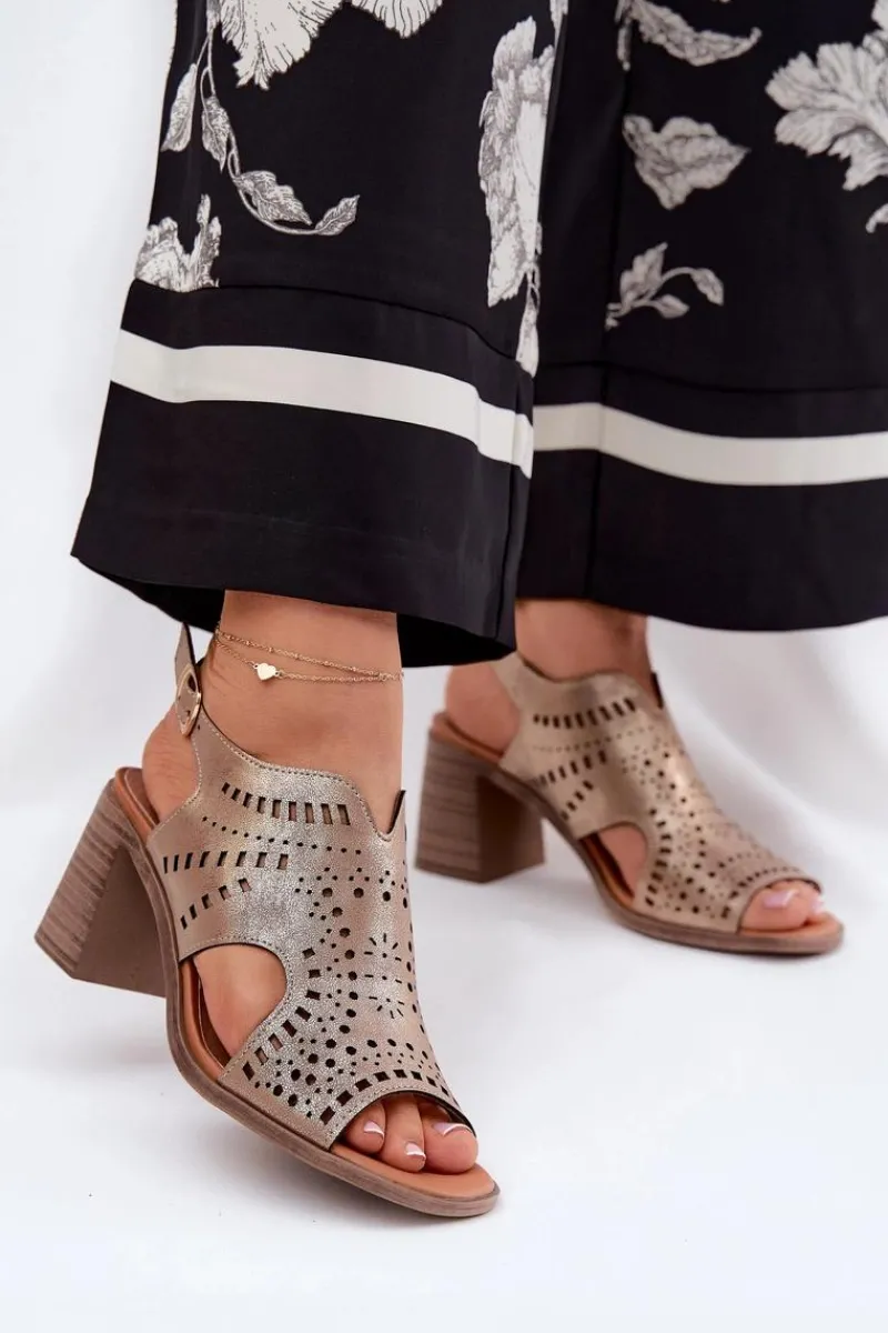 Sandały Ażurowe|Sandały Na Słupku>Boto Ażurowe Sandały Damskie Na Słupku Złote Tosine Złoty