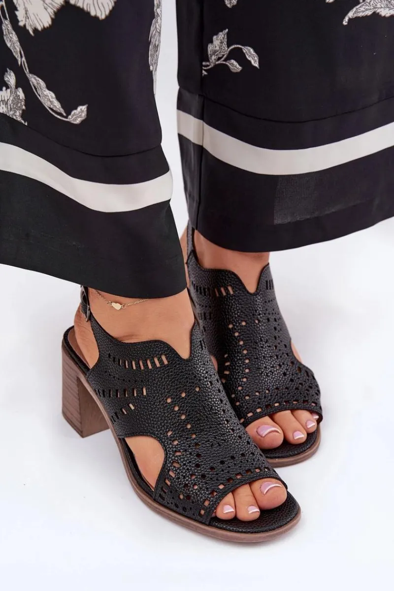 Online Ażurowe Sandały Damskie Na Słupku Czarne Tosine Damskie Sandały Ażurowe|Sandały Na Słupku