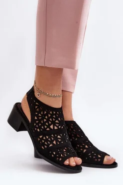Discount Ażurowe Sandały Na Obcasie Czarne Serapina Damskie Sandały Ażurowe|Sandały Na Obcasie