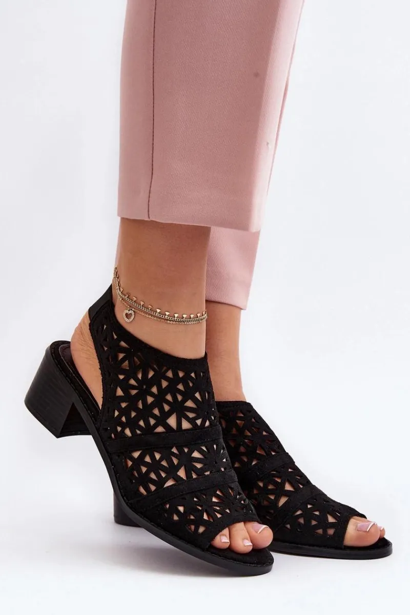 Discount Ażurowe Sandały Na Obcasie Czarne Serapina Damskie Sandały Ażurowe|Sandały Na Obcasie
