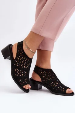 Discount Ażurowe Sandały Na Obcasie Czarne Serapina Damskie Sandały Ażurowe|Sandały Na Obcasie