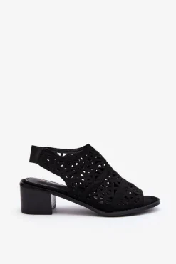Discount Ażurowe Sandały Na Obcasie Czarne Serapina Damskie Sandały Ażurowe|Sandały Na Obcasie