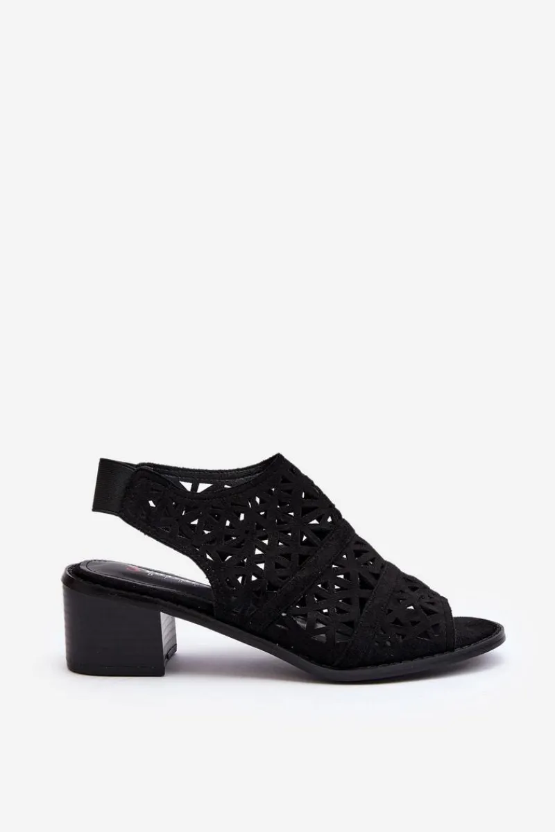 Discount Ażurowe Sandały Na Obcasie Czarne Serapina Damskie Sandały Ażurowe|Sandały Na Obcasie