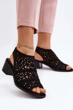 Discount Ażurowe Sandały Na Obcasie Czarne Serapina Damskie Sandały Ażurowe|Sandały Na Obcasie