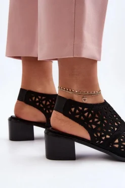 Discount Ażurowe Sandały Na Obcasie Czarne Serapina Damskie Sandały Ażurowe|Sandały Na Obcasie