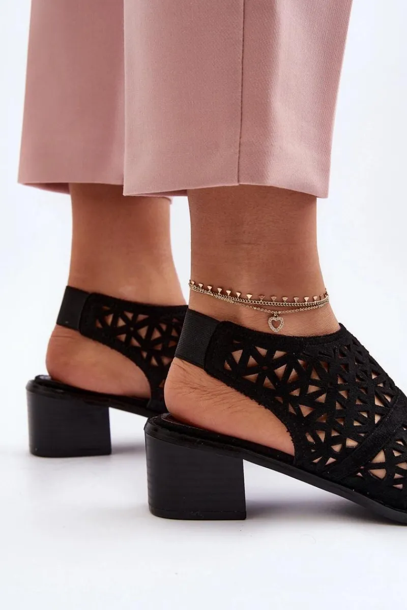 Discount Ażurowe Sandały Na Obcasie Czarne Serapina Damskie Sandały Ażurowe|Sandały Na Obcasie