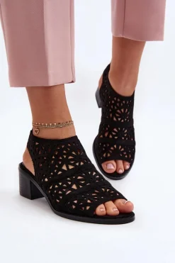 Discount Ażurowe Sandały Na Obcasie Czarne Serapina Damskie Sandały Ażurowe|Sandały Na Obcasie