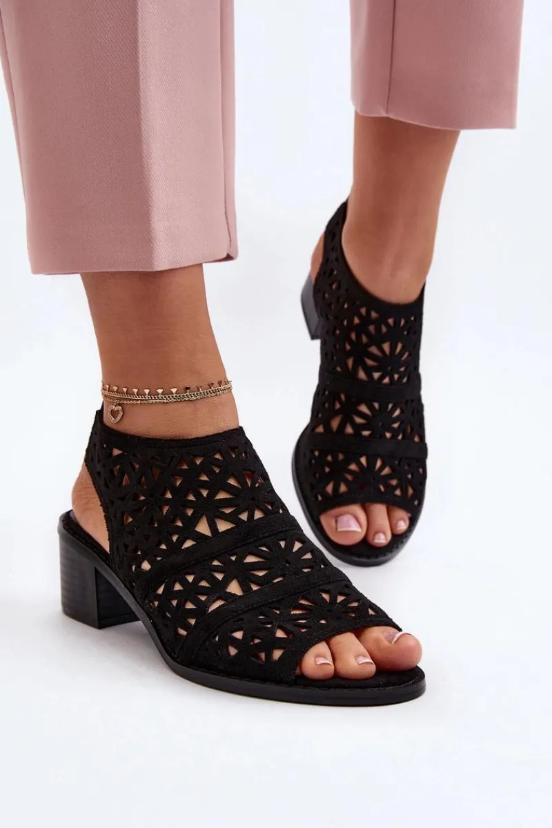Discount Ażurowe Sandały Na Obcasie Czarne Serapina Damskie Sandały Ażurowe|Sandały Na Obcasie