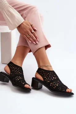 Discount Ażurowe Sandały Na Obcasie Czarne Serapina Damskie Sandały Ażurowe|Sandały Na Obcasie