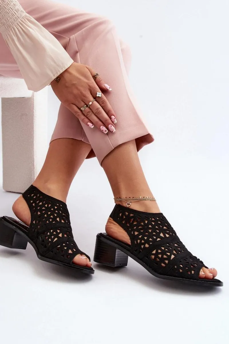 Discount Ażurowe Sandały Na Obcasie Czarne Serapina Damskie Sandały Ażurowe|Sandały Na Obcasie