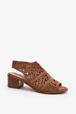 Boto Ażurowe Sandały Na Obcasie Brązowe Serapina