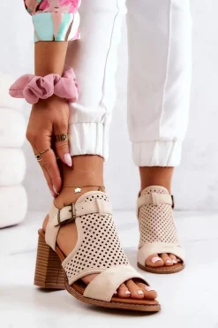 Sale Ażurowe Sandały Na Słupku Beżowe Hey Lover Damskie Sandały Ażurowe|Sandały Na Obcasie