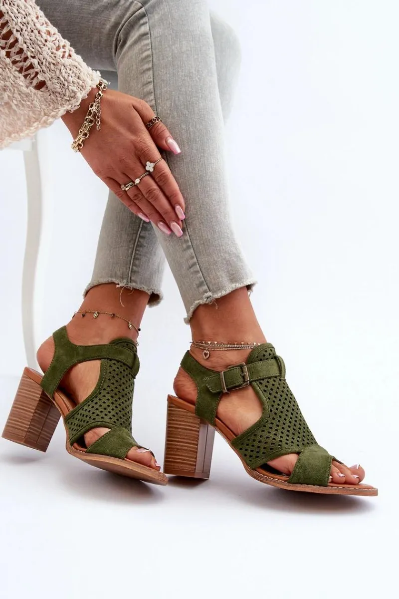 Best Evento Ażurowe Sandały Na Słupku Ciemnozielone Hey Lover