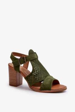 Best Evento Ażurowe Sandały Na Słupku Ciemnozielone Hey Lover