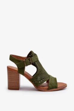 Best Evento Ażurowe Sandały Na Słupku Ciemnozielone Hey Lover