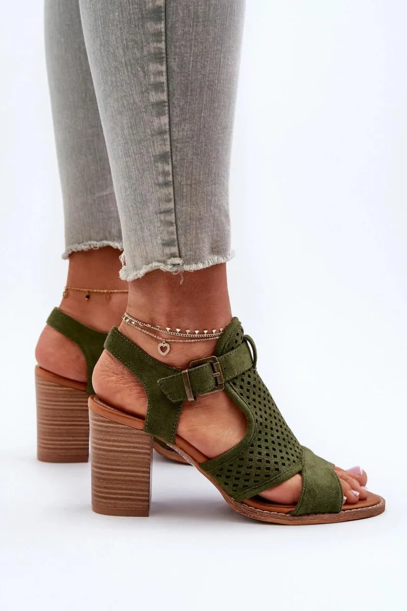 Best Evento Ażurowe Sandały Na Słupku Ciemnozielone Hey Lover