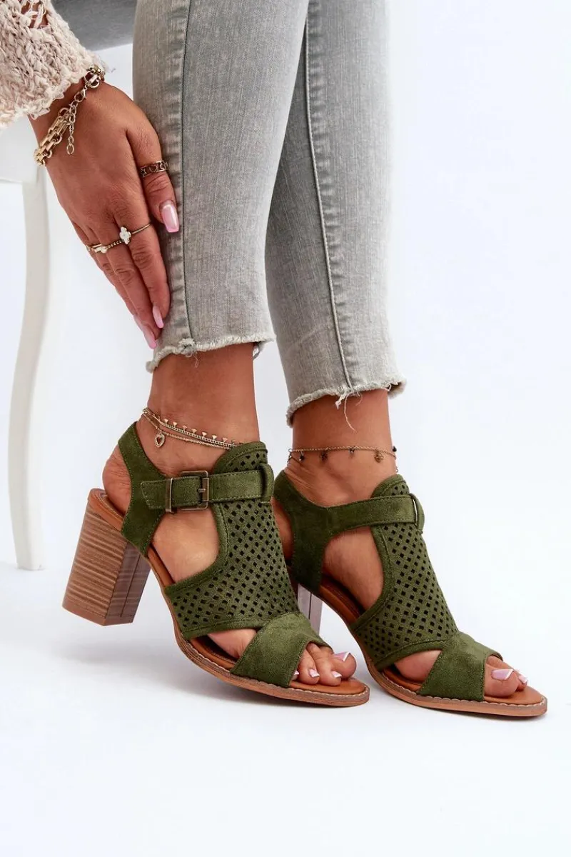 Best Evento Ażurowe Sandały Na Słupku Ciemnozielone Hey Lover
