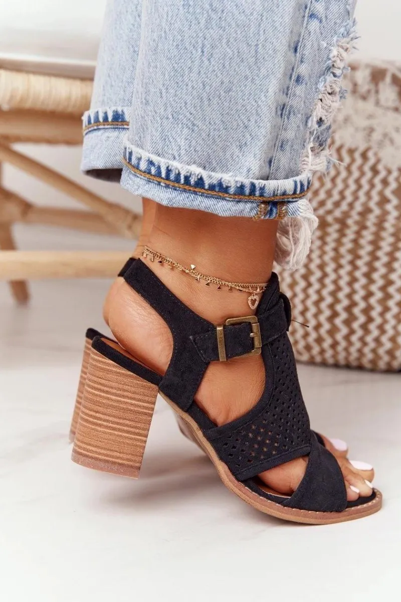 New Ażurowe Sandały Na Słupku Czarne Hey Lover Damskie Sandały Ażurowe|Sandały Na Obcasie