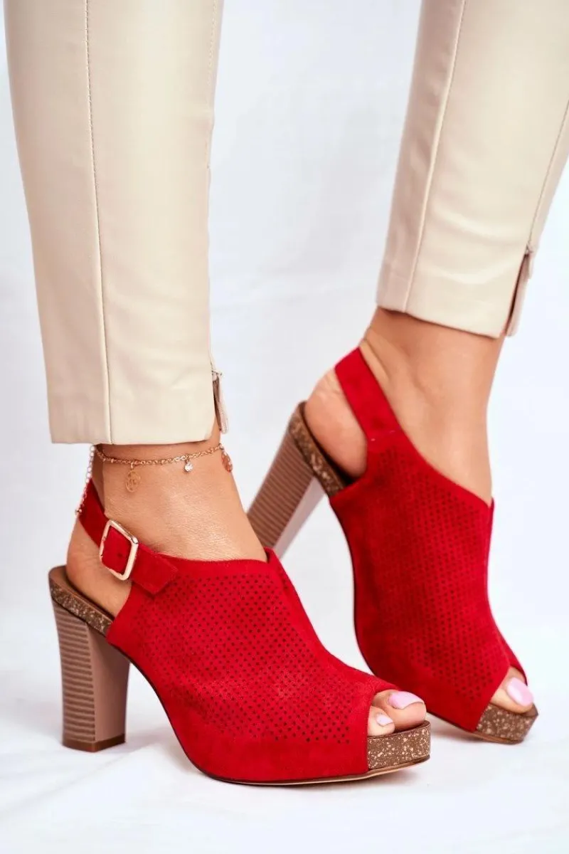 New Buty Sergio Leone Ażurowe Sandały Na Słupku Sergio Leone SK855 Czerwone