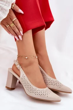 Sandały Ażurowe|Sandały Na Słupku>Buty Sergio Leone Ażurowe Sandały Ze Szpiczastymi Noskami Na Słupku Sergio Leone SK163 Beżowe Beżowy