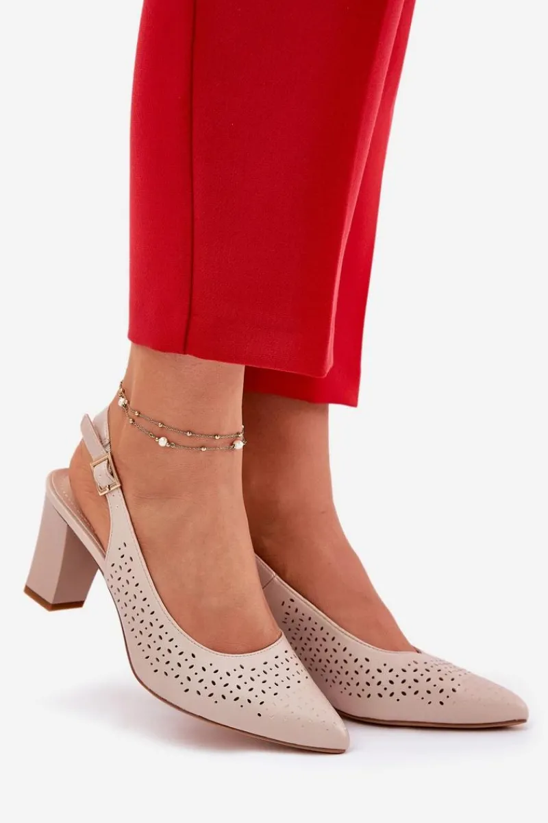 Sandały Ażurowe|Sandały Na Słupku>Buty Sergio Leone Ażurowe Sandały Ze Szpiczastymi Noskami Na Słupku Sergio Leone SK163 Beżowe Beżowy