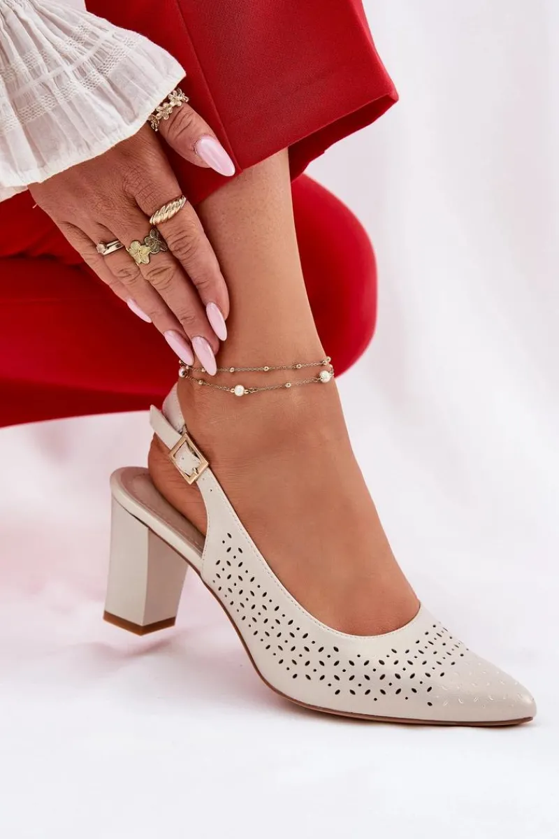 New Ażurowe Sandały Ze Szpiczastymi Noskami Na Słupku Sergio Leone SK163 Perłowe Damskie Sandały Na Słupku|Sandały Na Obcasie