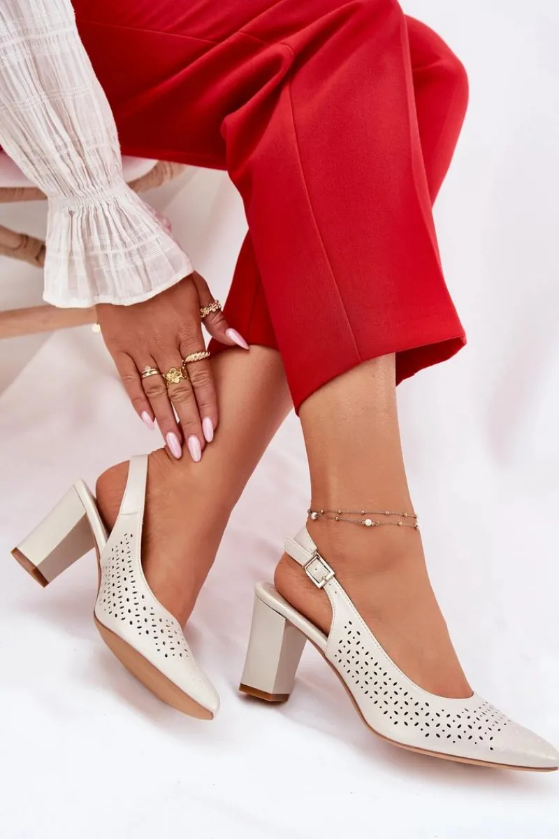 New Ażurowe Sandały Ze Szpiczastymi Noskami Na Słupku Sergio Leone SK163 Perłowe Damskie Sandały Na Słupku|Sandały Na Obcasie