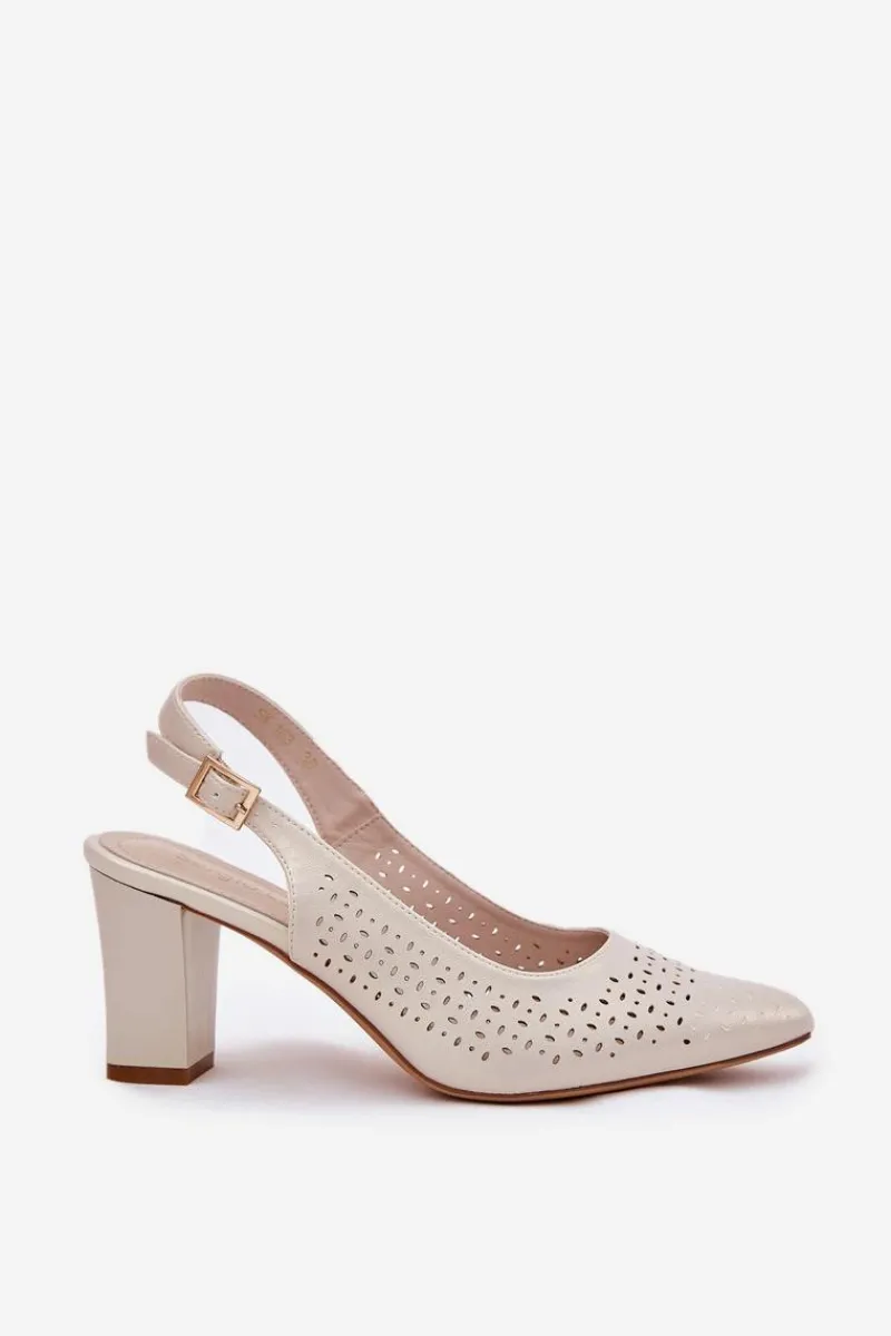 New Ażurowe Sandały Ze Szpiczastymi Noskami Na Słupku Sergio Leone SK163 Perłowe Damskie Sandały Na Słupku|Sandały Na Obcasie