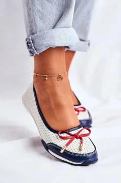 Clearance Ażurowe Skórzane Baleriny Biało-Czerwone Erdola Damskie Baleriny Skórzane|Baleriny Klasyczne