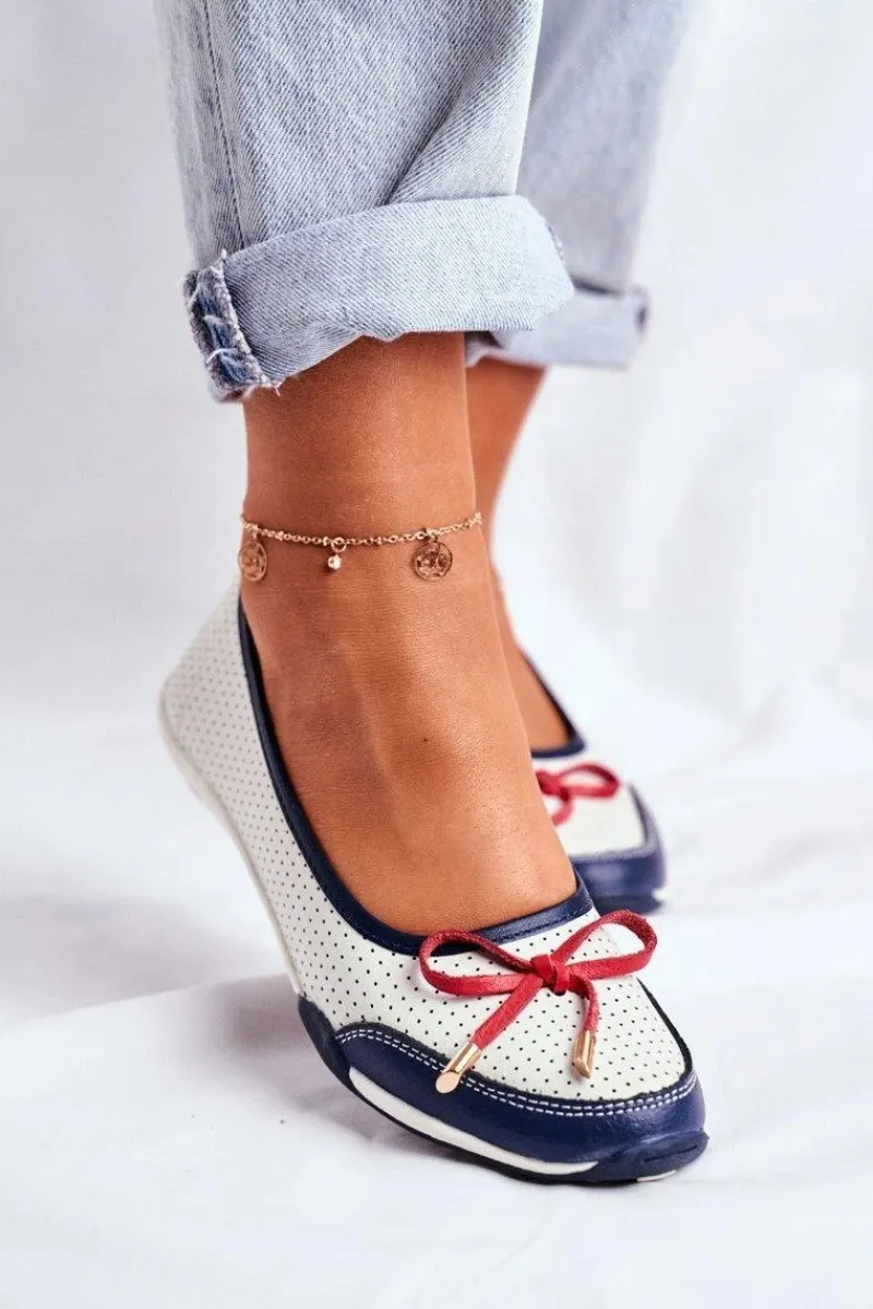 Clearance Ażurowe Skórzane Baleriny Biało-Czerwone Erdola Damskie Baleriny Skórzane|Baleriny Klasyczne