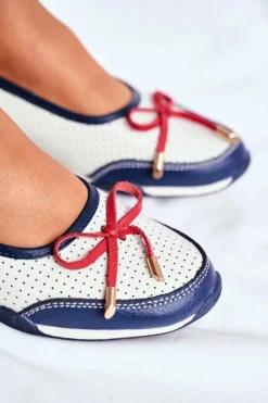 Clearance Ażurowe Skórzane Baleriny Biało-Czerwone Erdola Damskie Baleriny Skórzane|Baleriny Klasyczne